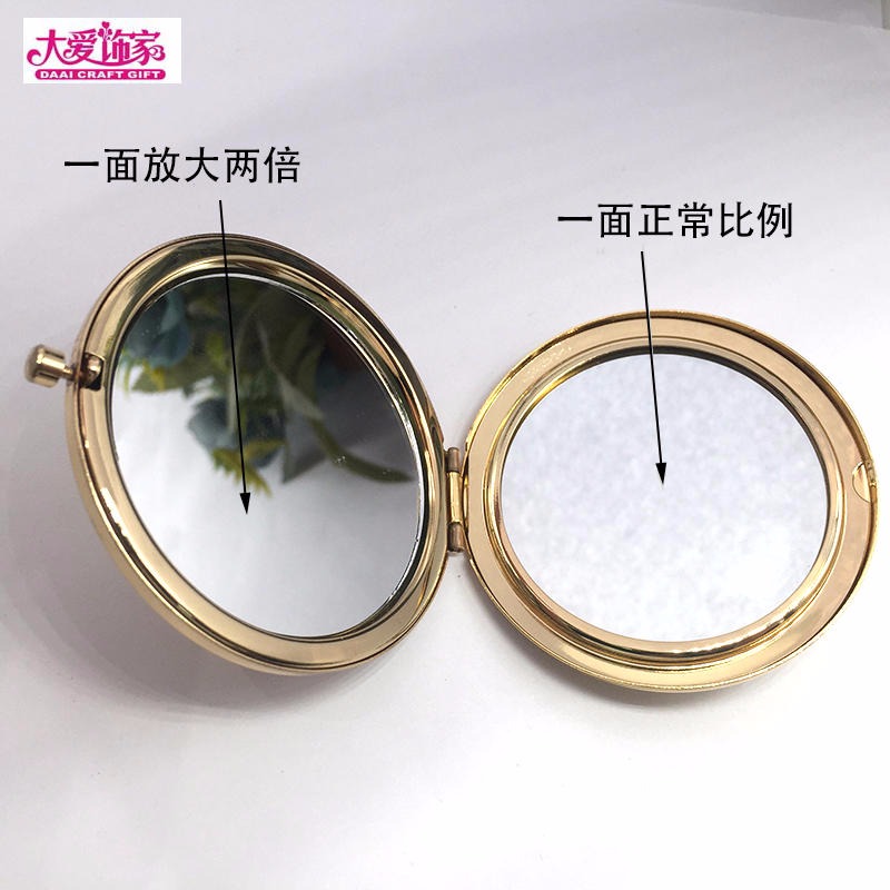 化妆镜 合金双面镜 翻盖式镜子 圆形随身携带补妆镜多种图案金属折叠镜创意款图片