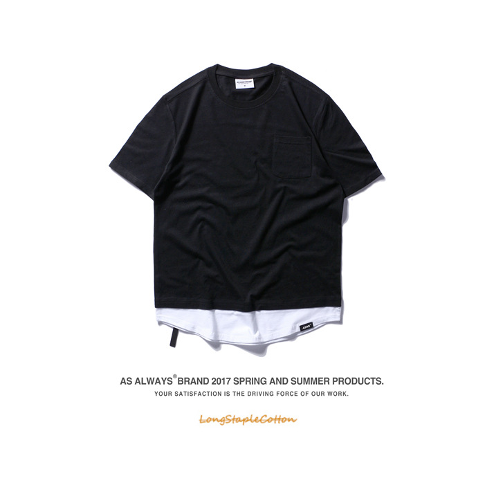 夏季新款男装欧美高街嘻哈原宿纯色拼接拼色潮牌男短袖T恤西海岸示例图26