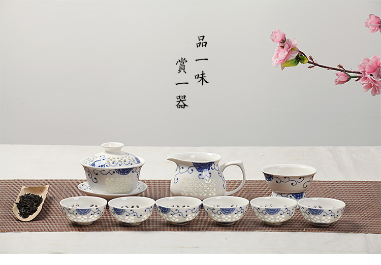 整套玲珑水晶陶瓷茶具套装  镂空制作德化三才碗茶具可定制批发示例图55