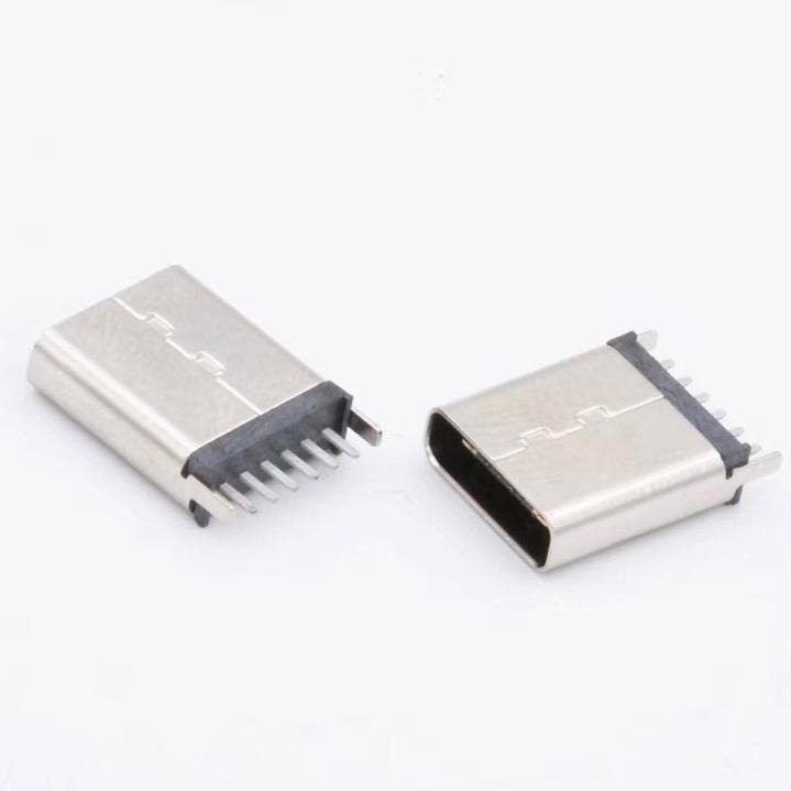 威联创连接器 type-C立式DIP 直插USB母座 6P 大电流快充式