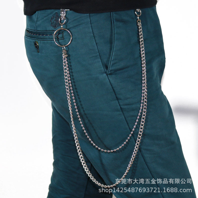 时尚男士裤链 不锈钢原色抛光链条 高品质带合金扣裤链示例图5