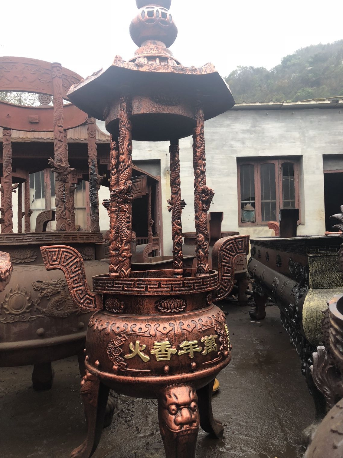 香炉 厂家加工订做道观铸铜圆形香炉 露天大型铸铜二层圆形香炉 精品带盖香炉