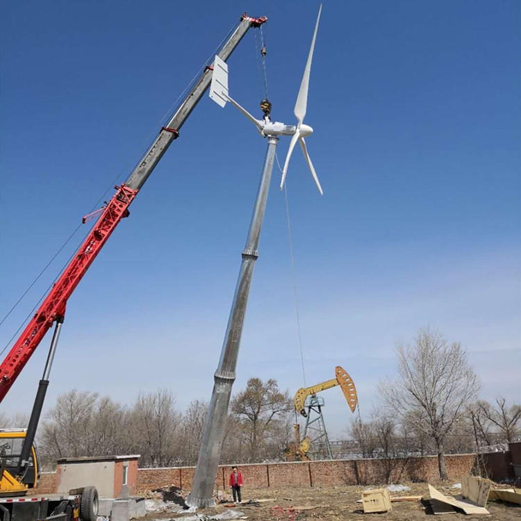 5KW风力发电机9米拉索杆塔架配预埋件含拉锁钢丝绳9m拉索杆支架 风力发电机配套提供