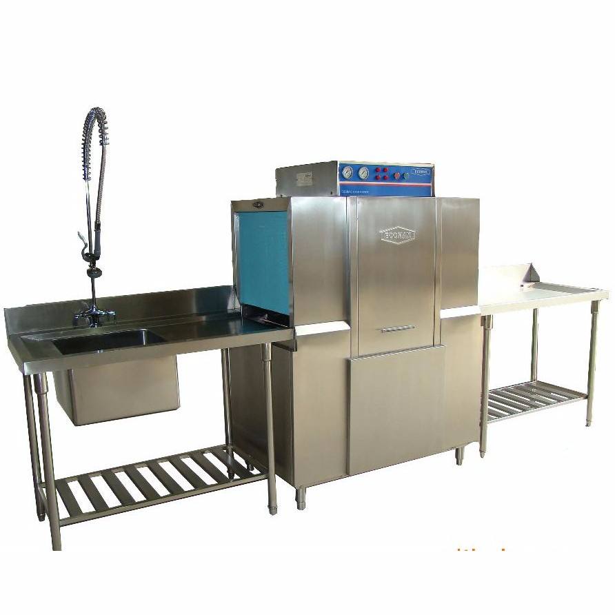 厨房设备公司系统集成服务商通道式洗碗机带烘干、所有部件都采用304不锈钢材质、热水和冷水均可使用