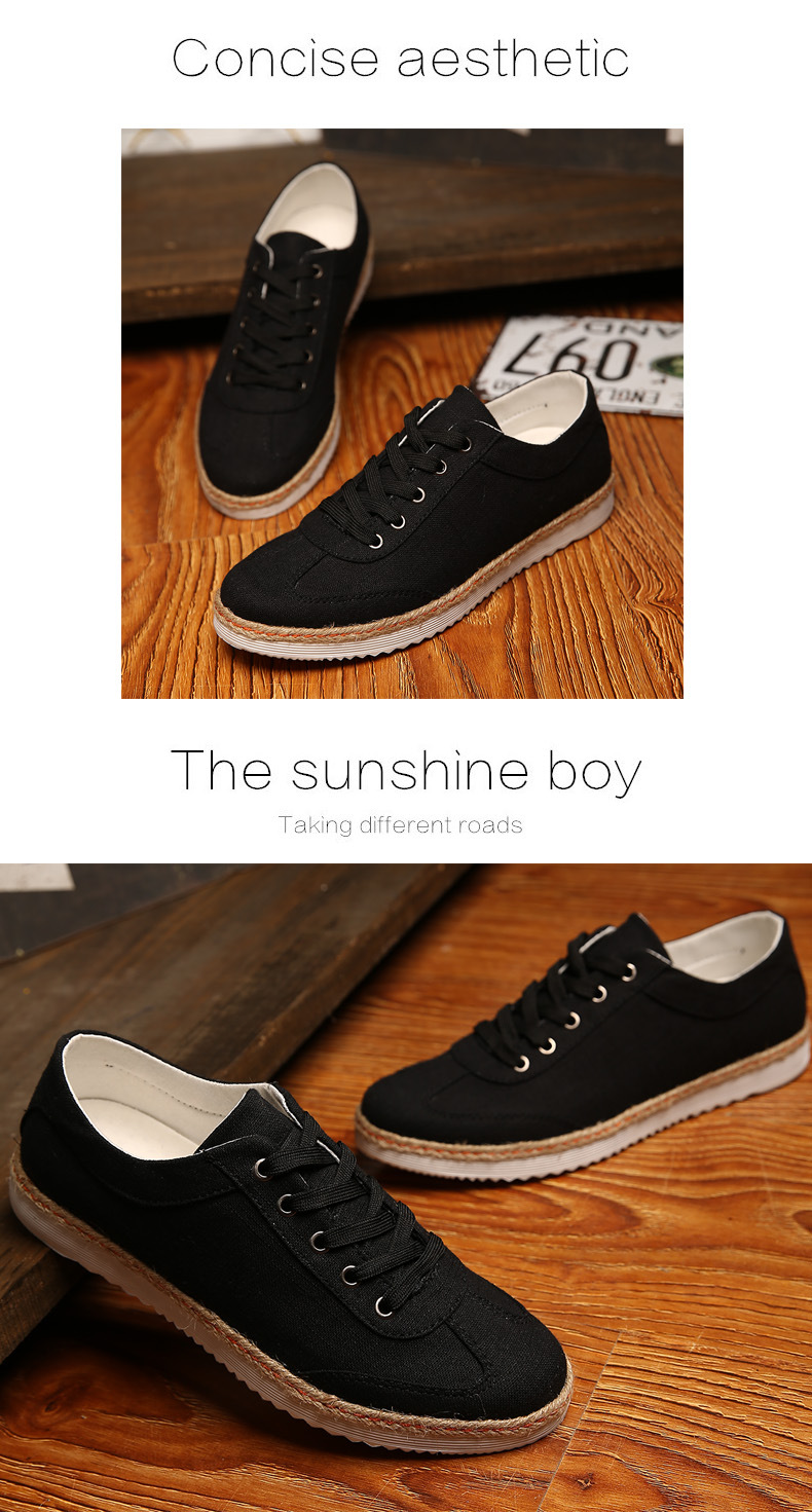 低帮新款系带韩版亚麻布帆布鞋男士日常休闲鞋子潮鞋男学生鞋板鞋示例图8
