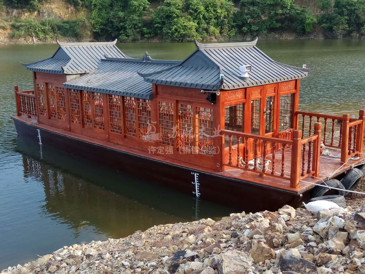 画舫船 厂家定制20人电动观光游船10米单层画舫木船出售 餐饮船示例图3