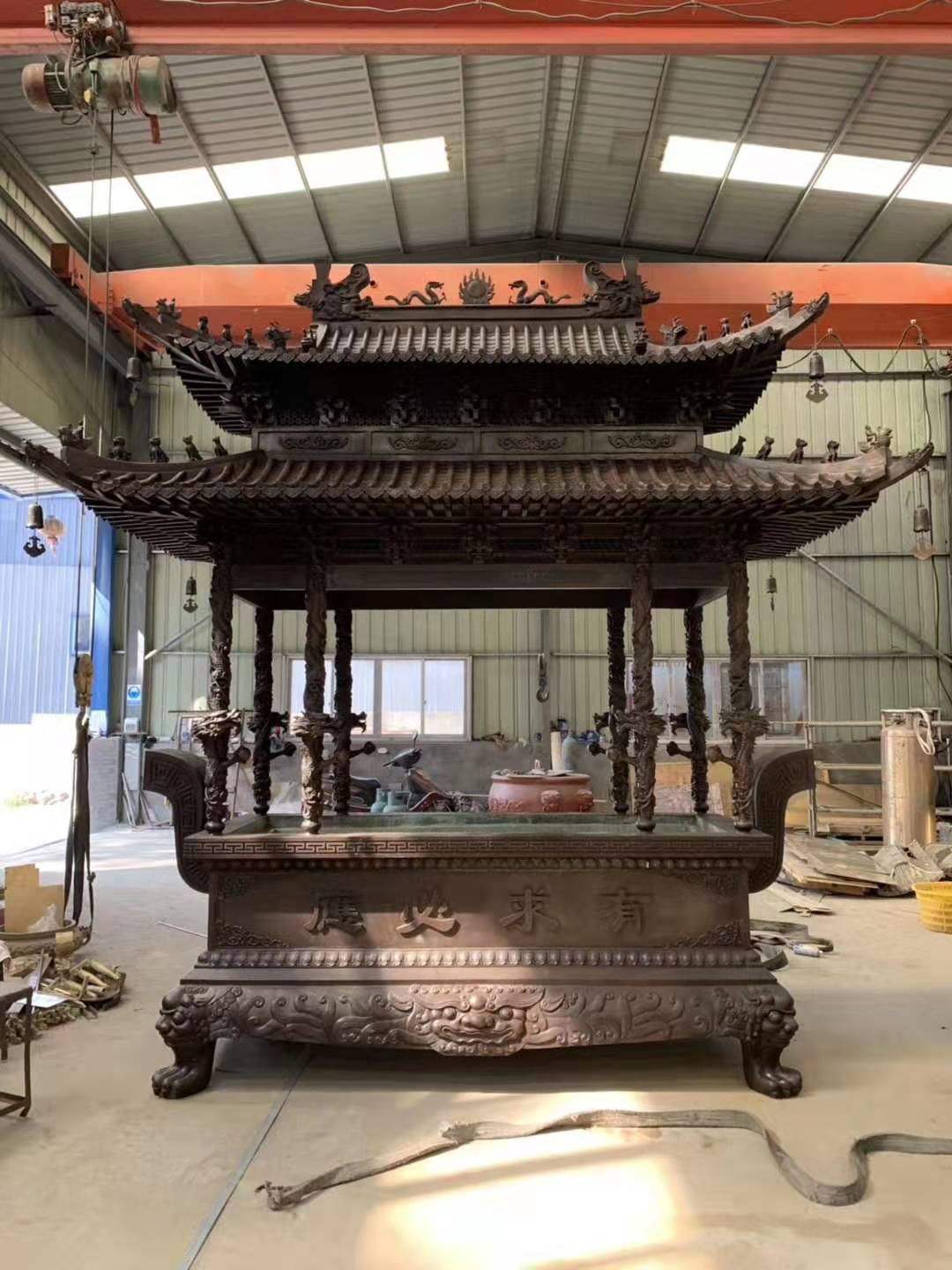 温州慈宏生产厂家批发，寺庙香炉，长方形四龙柱香炉，长方形带盖香炉，