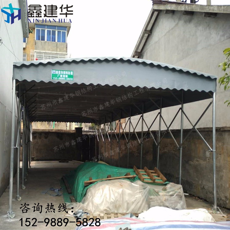杭州移动推拉帐篷 户外阳台遮阳蓬  折叠伸缩轨道雨棚材料加厚尺寸订做