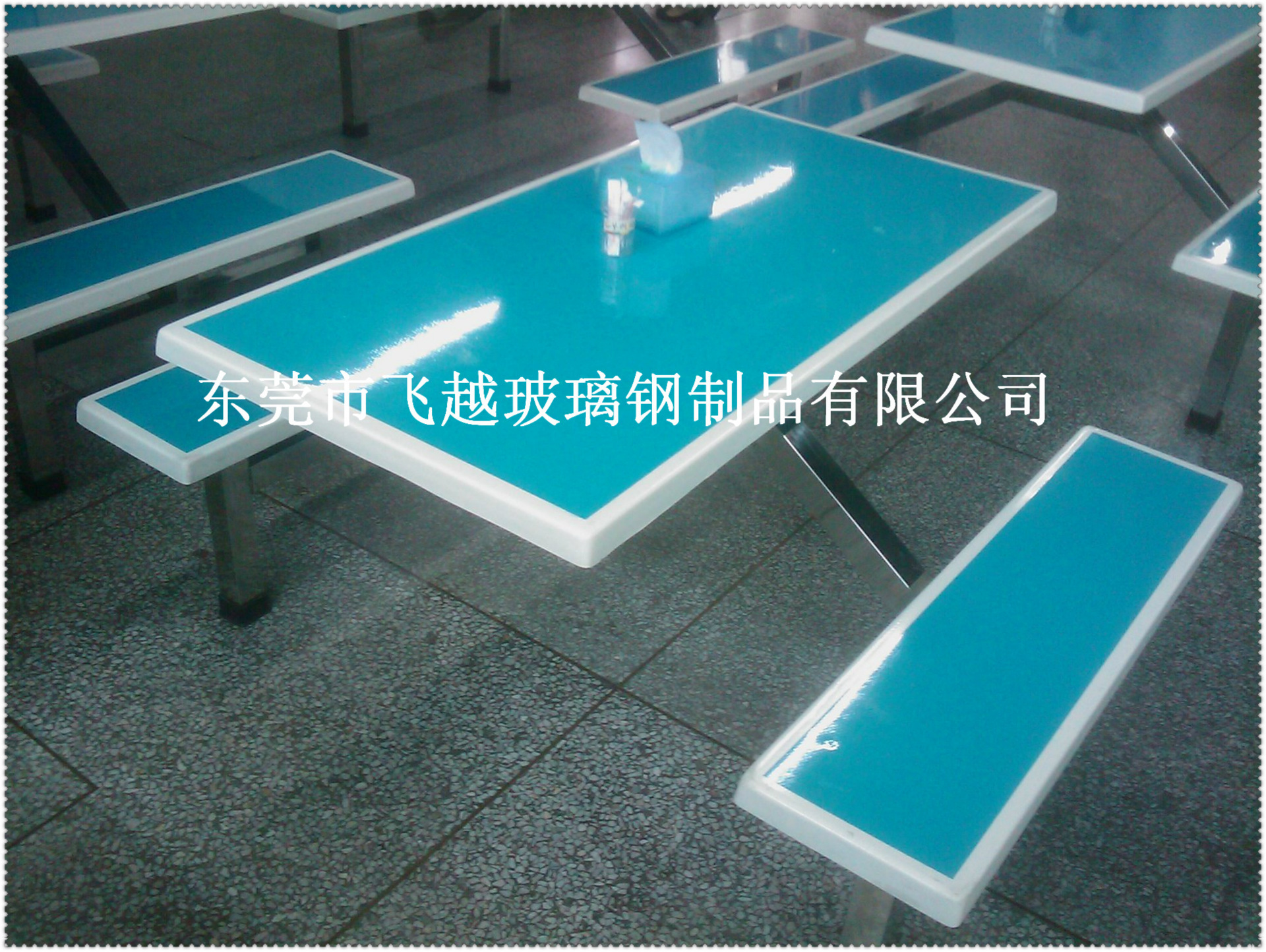 深圳玻璃钢八人位食堂餐桌椅组合工厂公司学校学生圆形凳面机压示例图51