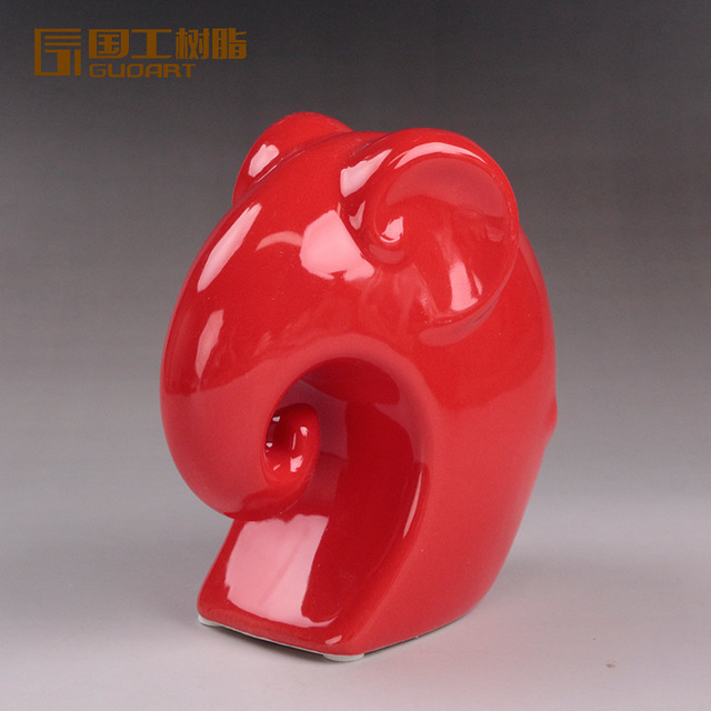 创意陶瓷工艺品定制 个性红色大象陶瓷摆件定做  陶瓷道具加logo