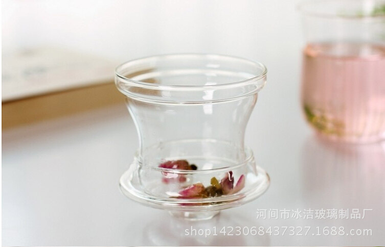 生产批发玻璃三件杯 指环杯 耐热玻璃泡茶杯加厚正品带盖水杯图片