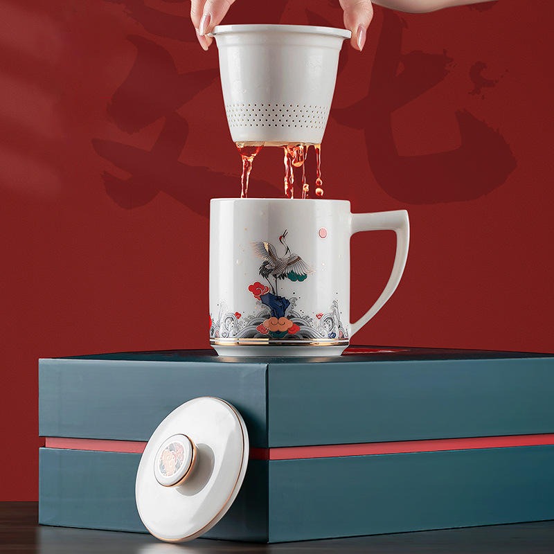 旅行茶具马克杯定制 组合过滤办公室泡茶杯喝茶杯子 陶瓷杯定做印字