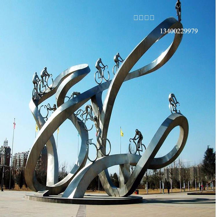 不锈钢雕塑 抽象人物骑车雕塑 公园景观雕塑 怪工匠图片