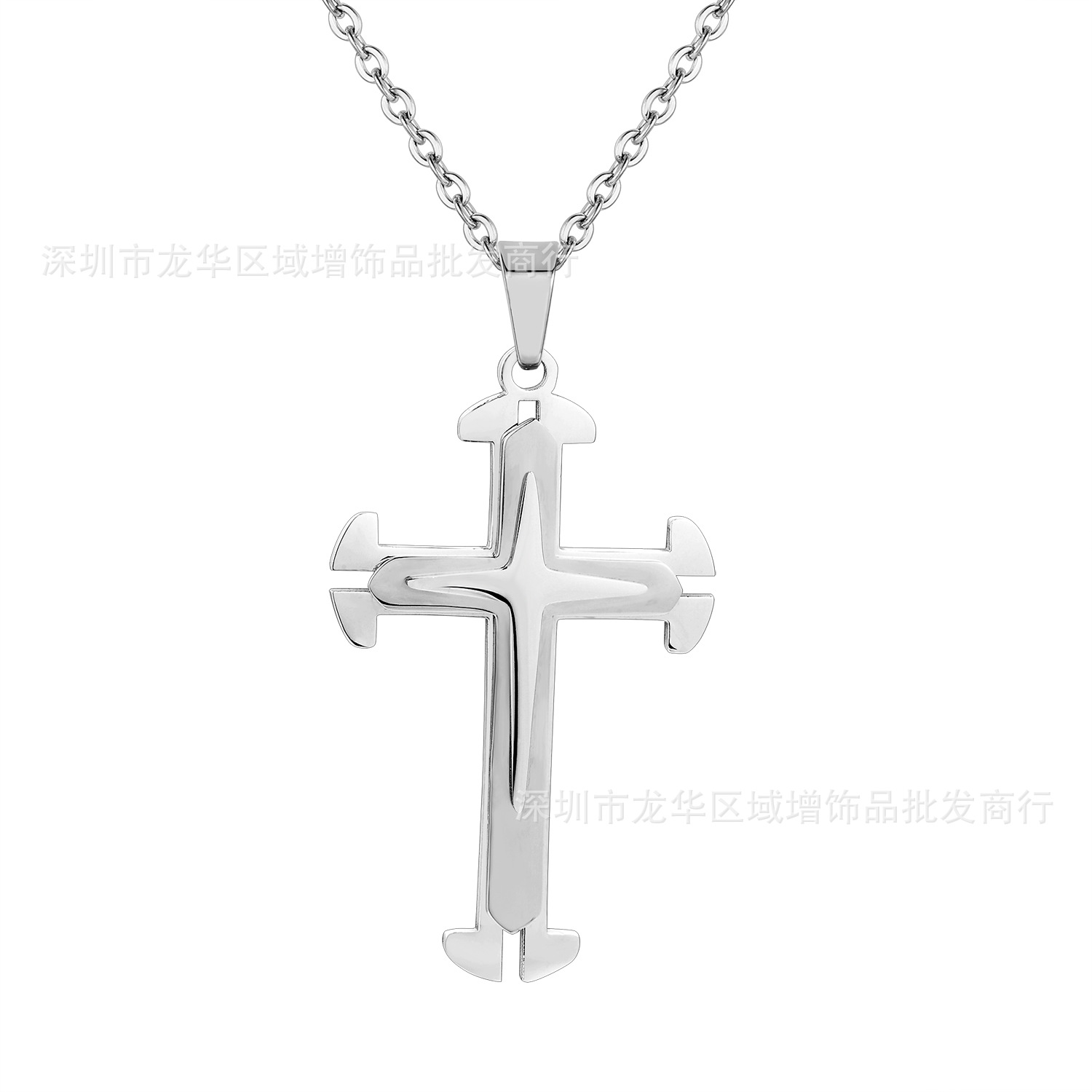 亚马逊饰品批发纯钢配链新款个性炫酷钛钢男士项链耶稣十字架示例图2