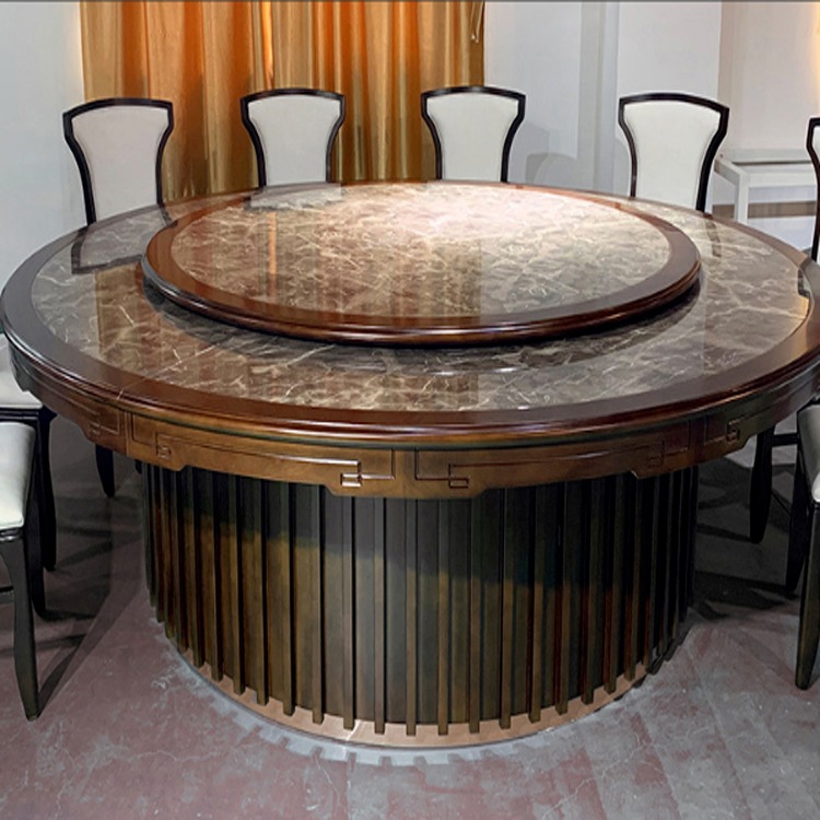 酒店电动大餐桌现代五金自动旋转圆形高级大理石2.8米30人火锅餐桌  可做岩板台面