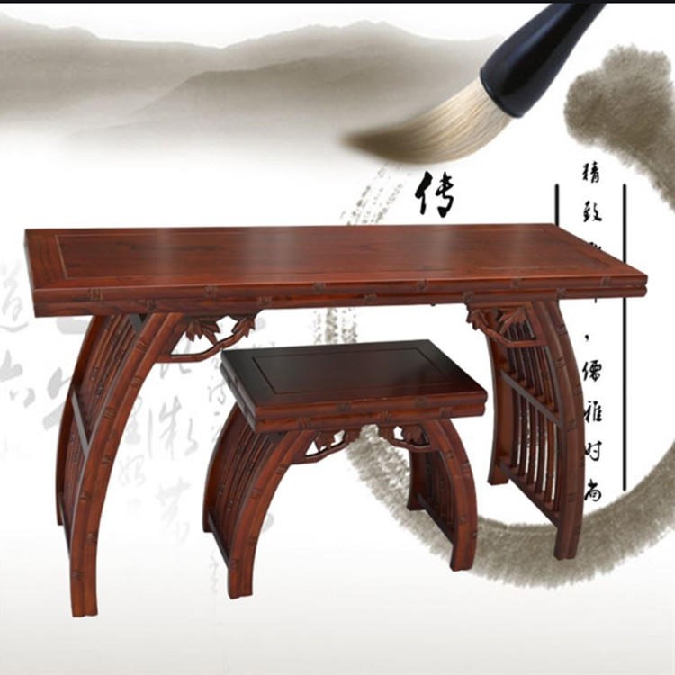 天津书法桌生产厂家北方老榆木国学馆课桌椅古典学习桌供应商