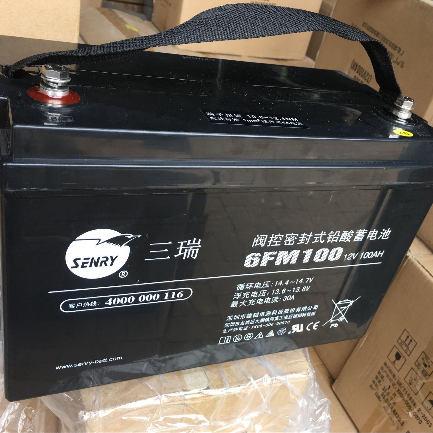 深圳三瑞蓄电池6FM100 UPS专用电池 三瑞12V100AH 铅酸性免维护电池