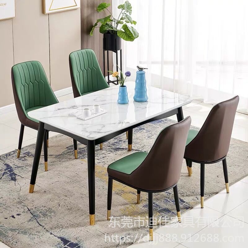 惠州北欧轻奢餐桌椅 岩板大理石桌 仿人造大理石餐桌  酒店别墅桌椅 西餐厅餐桌