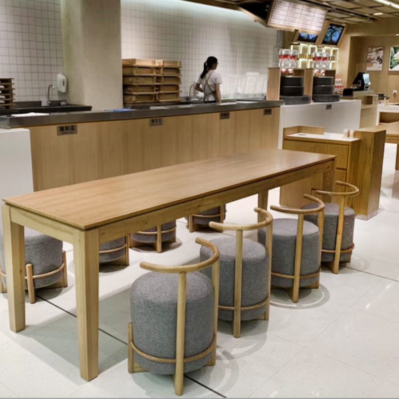 厂家定制咖啡馆家具 休闲餐饮家具定做 实木餐桌餐椅 咖啡奶茶店大长桌来众美德
