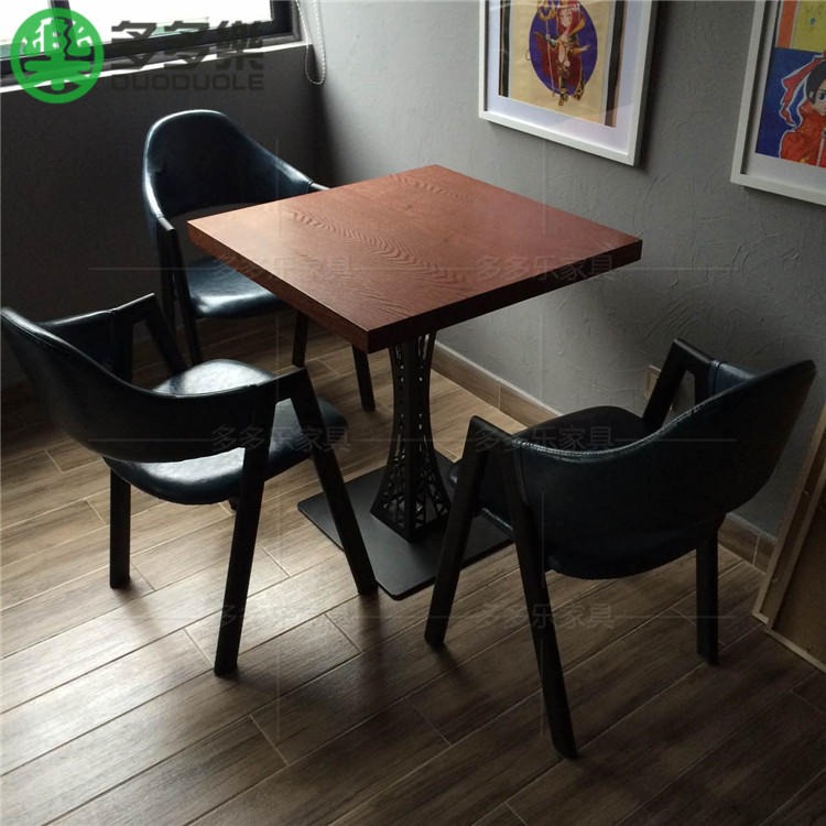 工业风铁艺实木餐桌椅组合 美式吃饭桌子 快餐店餐厅餐桌 定制