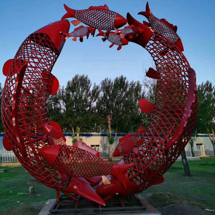 佰盛 不锈钢镂空鲤鱼雕塑 抽象鲤鱼雕塑摆件 城市广场喷漆动物雕塑摆件图片