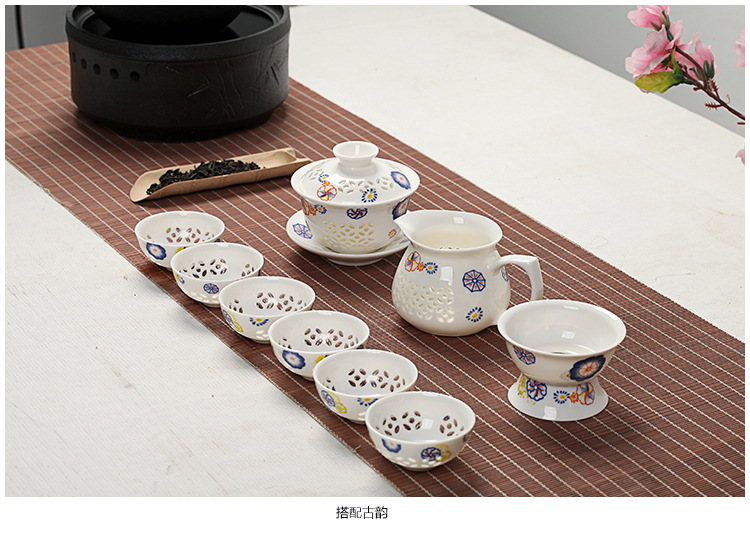 整套玲珑水晶陶瓷茶具套装  镂空制作德化三才碗茶具可定制批发示例图37