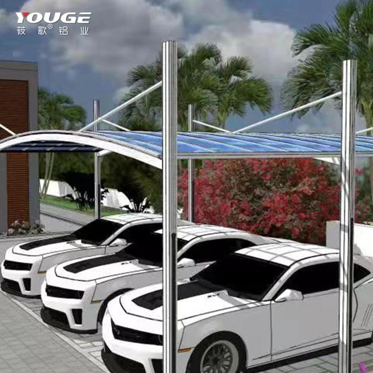 莜歌生产 铝合金家用车棚 PC耐力板停车棚 铝合金耐力板车棚