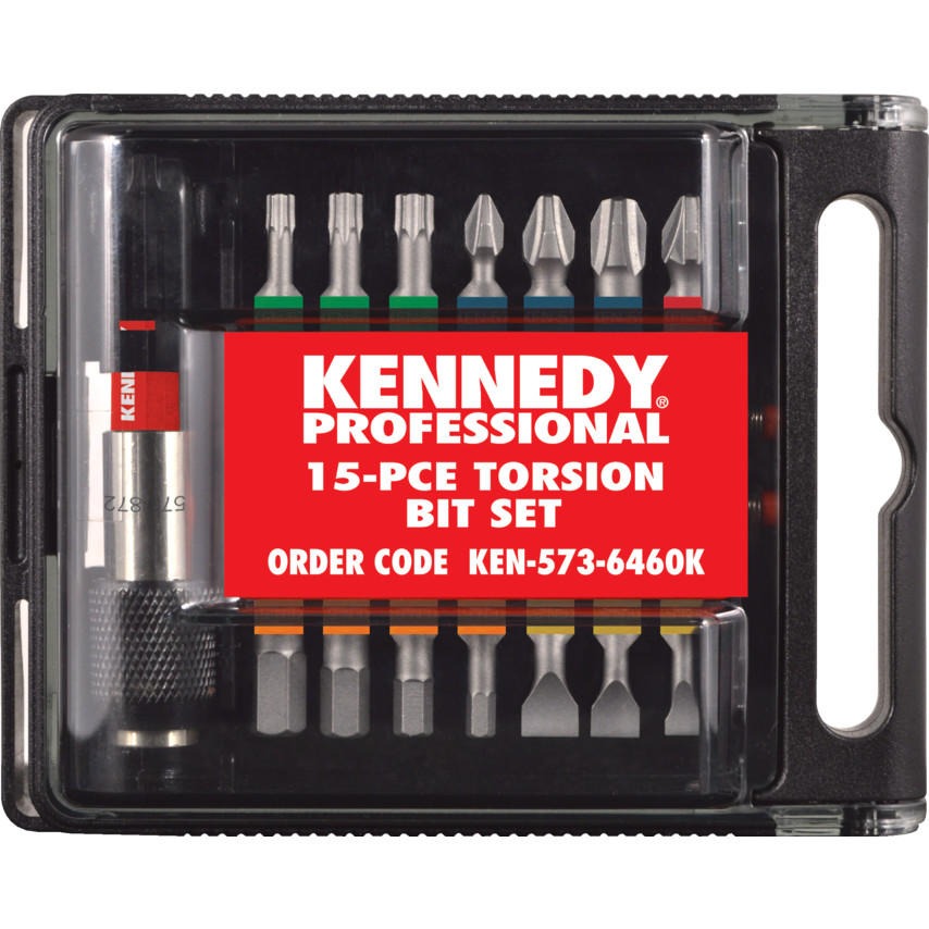 英国进口肯尼迪KENNEDY 15件套装强力螺丝刀头彩环设计 克伦威尔工具