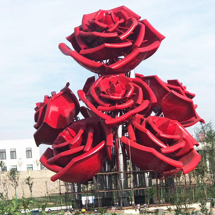 万硕 大型不锈钢雕塑玫瑰花金属烤漆雕塑  城市户外广场园林创意摆件