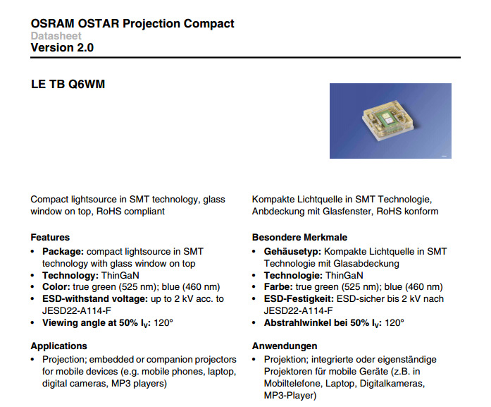 LE TB Q6WM 原装OSRAM OSTAR 投影紧凑型 3535 LED 绿色蓝色双色示例图3