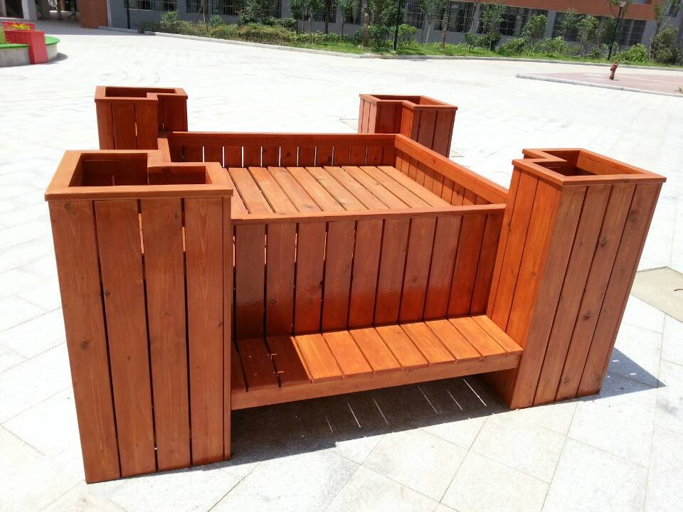 广场步行街口组合花箱休闲椅 户外花箱 户外组合木质座椅示例图9