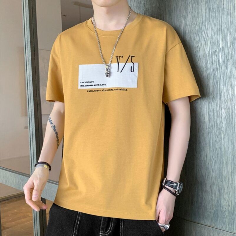 短袖t恤男士2021夏季新款韩版潮流圆领字母印花时尚男装上衣体恤批发图片