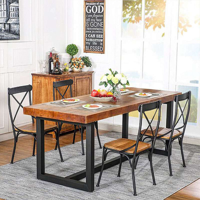 众美德西餐厅实木铁艺桌椅组合 SM-329奶茶咖啡厅实木桌椅厂家来图定制图片