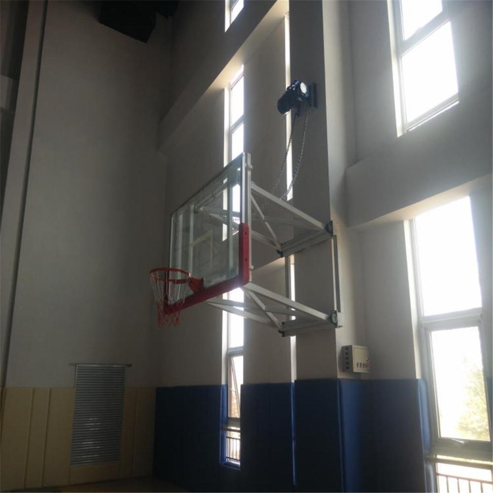 厂家销售晶康牌YDQC-10001XB悬臂篮球架 悬顶式电动折叠液压篮球架 现场安装