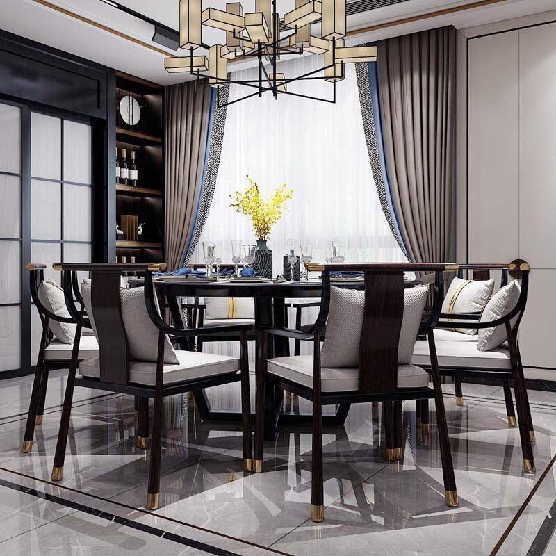 广州新中式餐桌椅组合 家用实木饭桌  家具定制