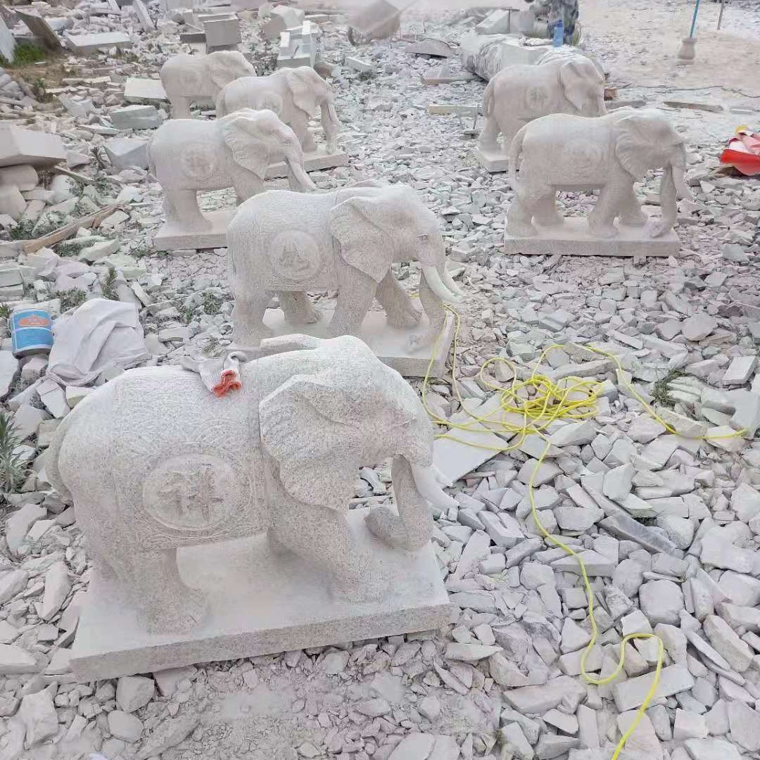 石雕小象 园林装饰摆件石雕大象 富祥 定做汉白玉各种尺寸石头小象 商城门口石雕大象图片
