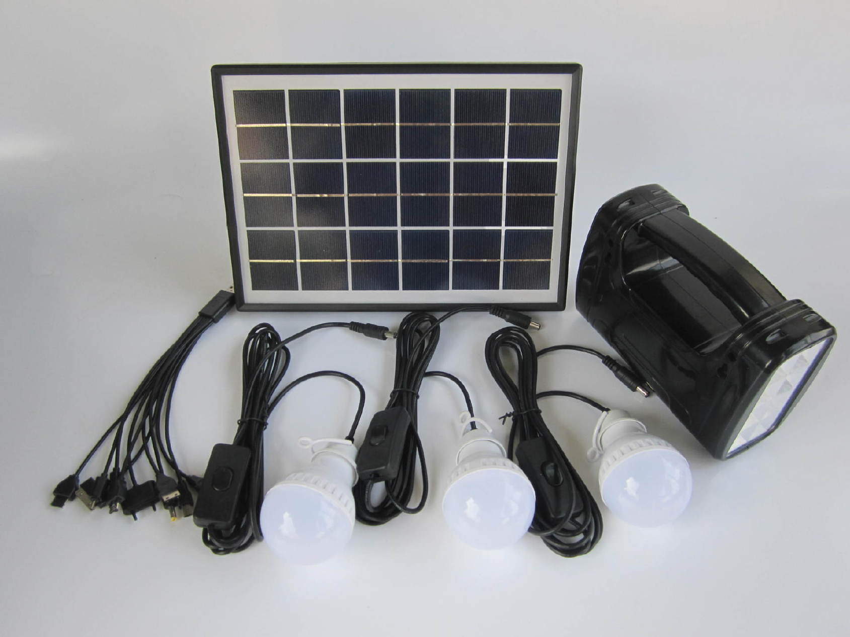 热销一拖三太阳能直流系统家用户外发电LED灯手提灯USB充电电源示例图30