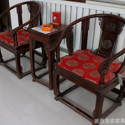 颜亮中式仿古老榆木实木雕花皇宫椅三件套 太师椅休闲椅  新中式椅子