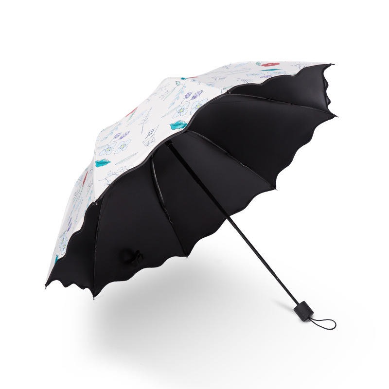 三折黑胶伞防紫外线彩色荷叶边雨伞logo免费设计