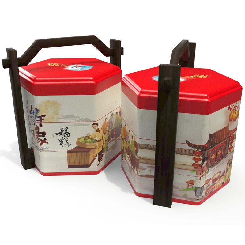 马口铁食品罐厂家 粽子铁制品包装 麦氏罐业 创意手提粽子铁罐 六角形礼品铁盒包装定制图片
