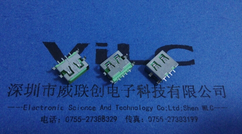 彩色AF短体USB沉板四脚DIP端子SMT贴片蓝色胶芯 直边示例图2