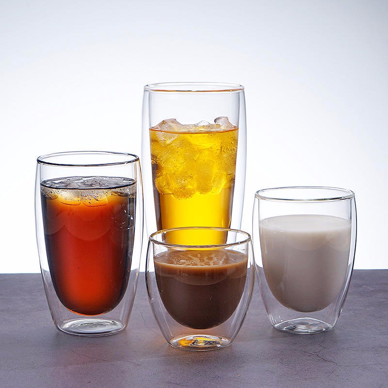 高硼硅耐热玻璃杯水杯 双层杯 隔热玻璃咖啡杯 果汁牛奶杯批发 简约日系风水杯玻璃杯定制