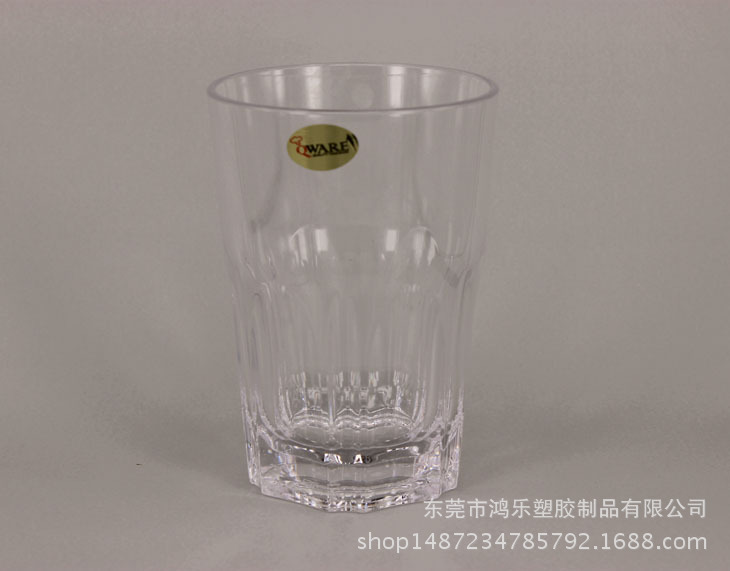 东莞AS透明八角塑料杯现货直销400mlPC黄色多边棱角杯冷饮塑料杯示例图5