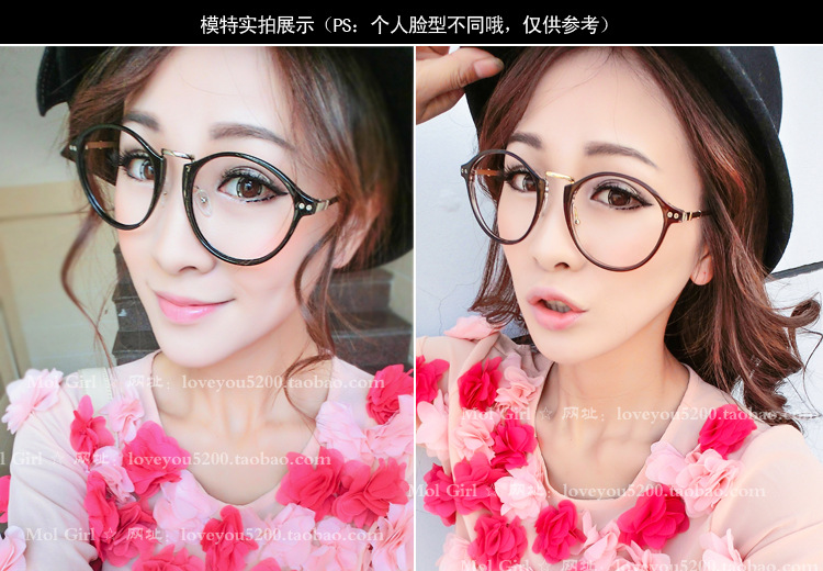韩版流行可爱女士眼镜框 平光眼镜潮男金属修型圆框眼镜非主流示例图2