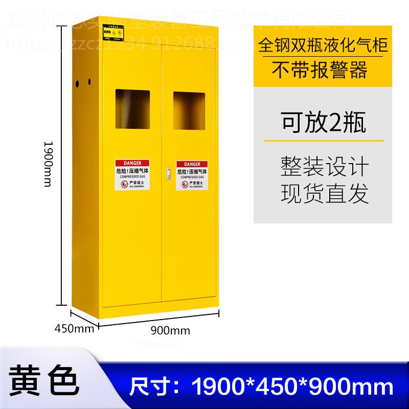 气瓶柜 黄色双瓶不带报警器 万致WZLAB全钢工业气瓶柜