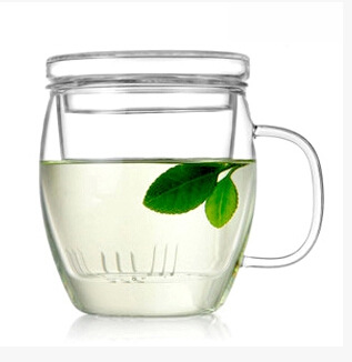 正品热卖耐热玻璃茶具 三件式茶杯 龙胆杯子 水杯 办公杯带盖图片