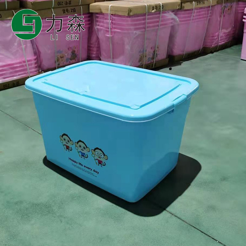 台州厂家供应收纳盒车间带盖滑轮储物盒力森塑料箱家用环保箱