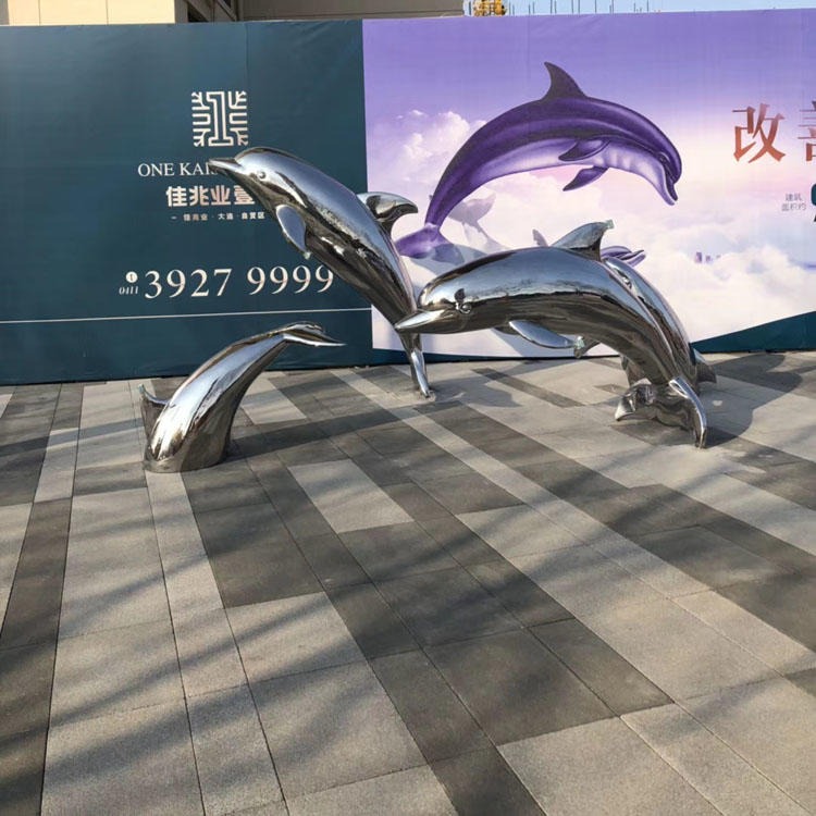 佰盛 金属不锈钢海豚雕塑 仿真海豚雕塑模型 镜面海豚雕塑摆件 厂家定制