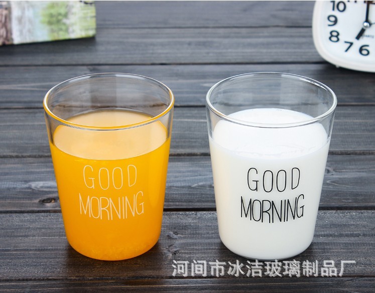 新款耐高温早餐杯牛奶杯果汁杯Good morning玻璃水杯透耐热透明示例图16