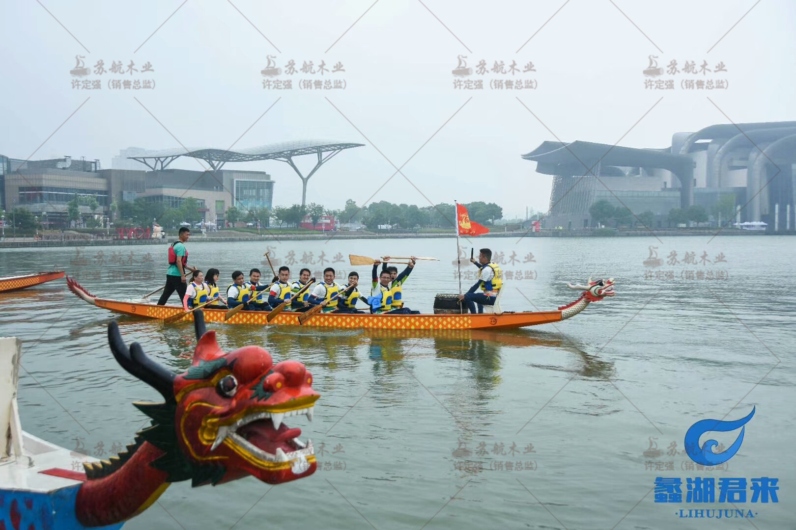 龙舟 厂家现货12人玻璃钢手划龙舟端午传统比赛22人木质龙舟船示例图9